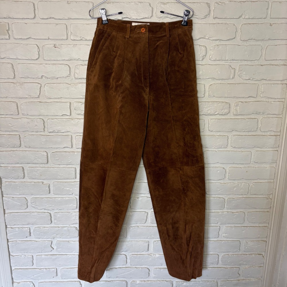 Vintage Margaret Godfrey Brown Suede Straight Leg Trouser Pant Women's Size 4‎